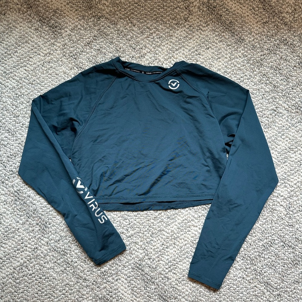 Virus cropped rash guard - teal